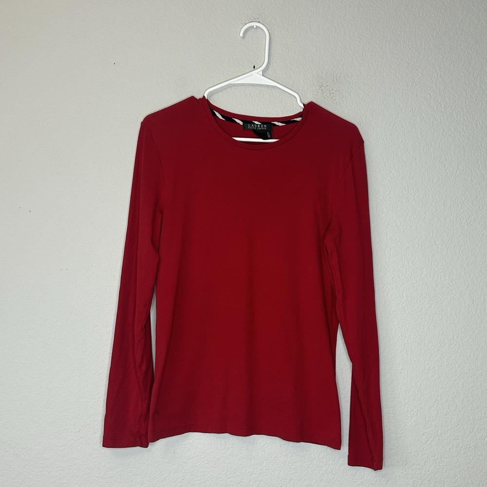 Lauren Ralph Lauren Crewneck Tee Shirt Women's Size  L Red Solid Cotton Blend